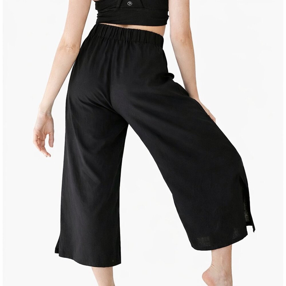 NWT Savvi Black Linen Crop Pants XS • Resort‑Ready Wide‑Leg High Rise Slit‑Ankle